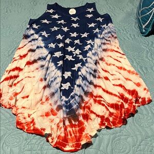 Sleeveless Tie-Dye Star Print Dress - Red, White & Blue